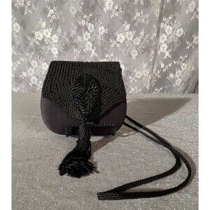 Vintage 80s Black Cocktail Purse 1980s Retro Art Deco Revival New Wave Goth Bag